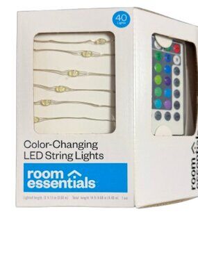 Room Essentials Color-Changing LED String Lights Remote Control 40 Lights NIB